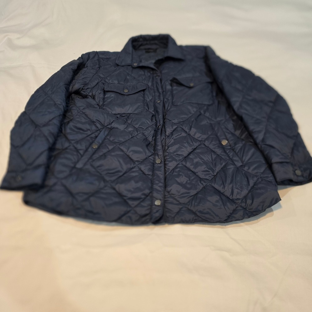 32 Heat Lightweight Quilted Shirt Jacket Mens XL Navy Blue Excellent Diamond
